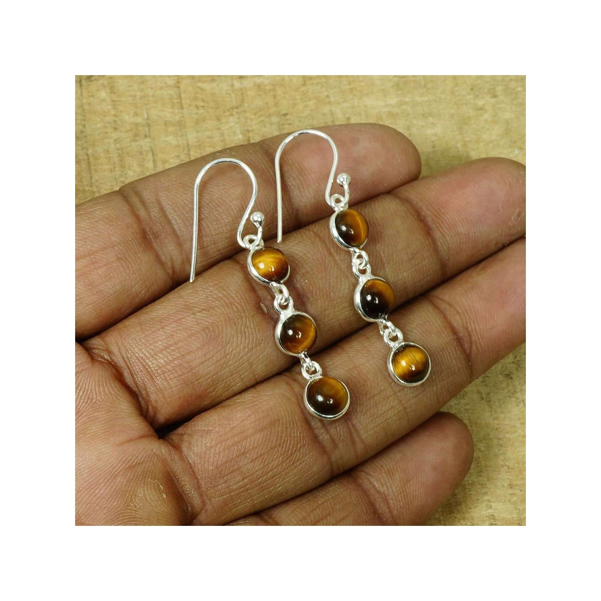 925 Silver Gemstone 1 Pair Earring Malachite Onyx Carnelian Rose Quartz Hook